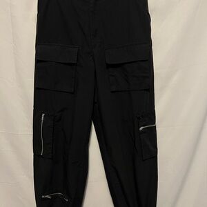 Orange Kiss Black Lightweight Elastic Waist Cargo Pants w/zippered Pockets - L